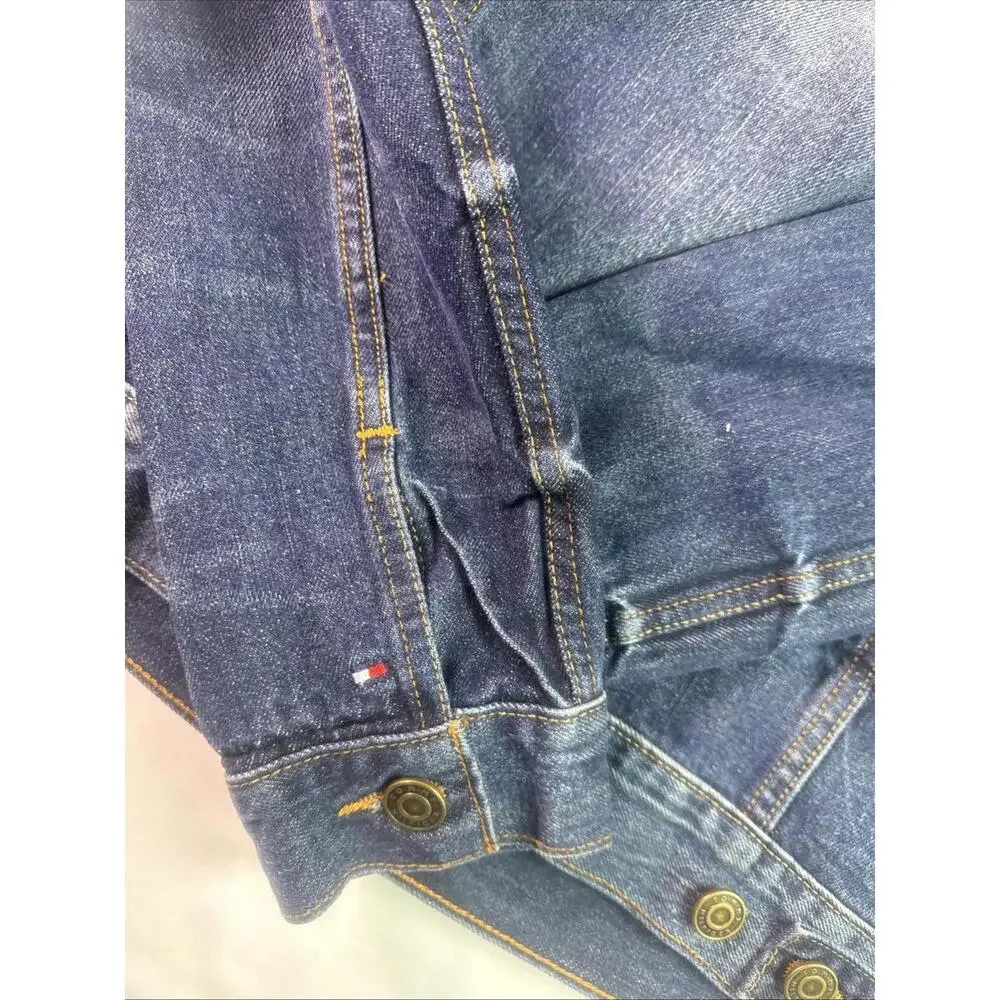 Tommy Hilfiger Denim Trucker Jacket Mens Distressed Blue Medium Wash Size medium